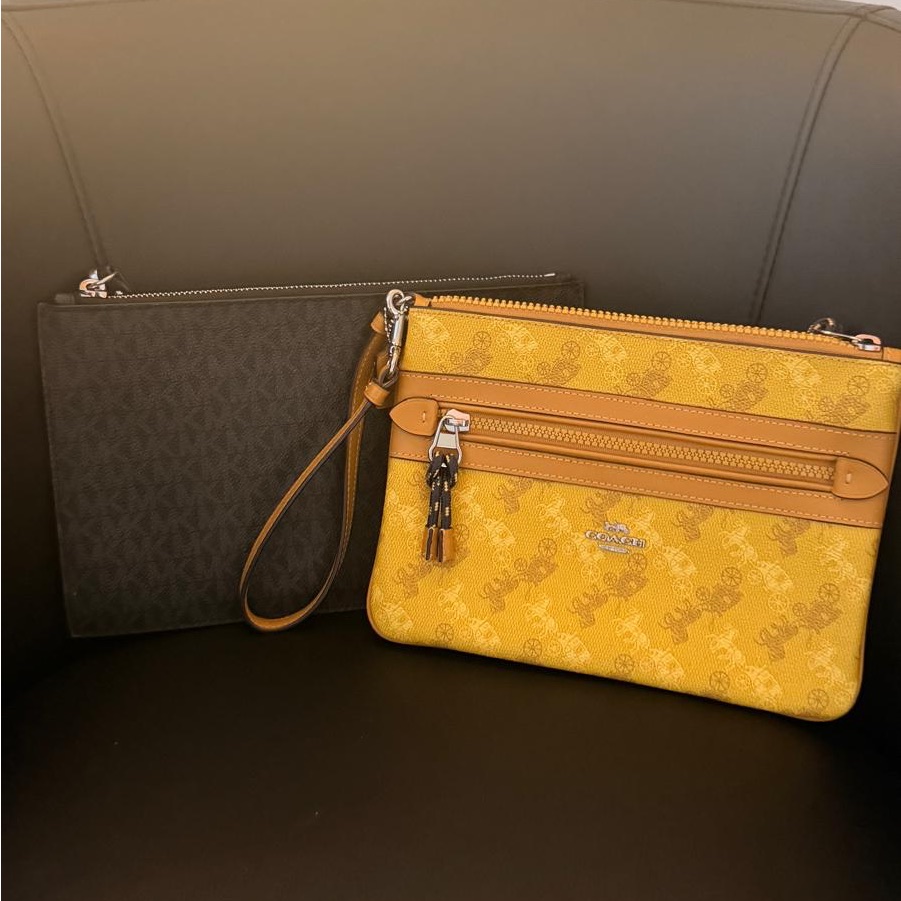 Coach Yellow And Michael Kors Brown Clutch And Wristlet Set